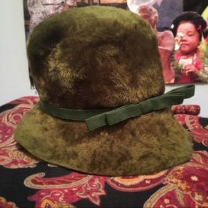 Vintage green plush Marshall Fields bucket hat